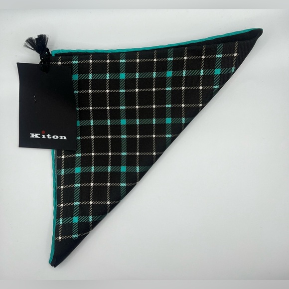 100% NWT KITON Silk Pocket Square  Brown - Turquoise. (15 X 15) - Picture 5 of 7